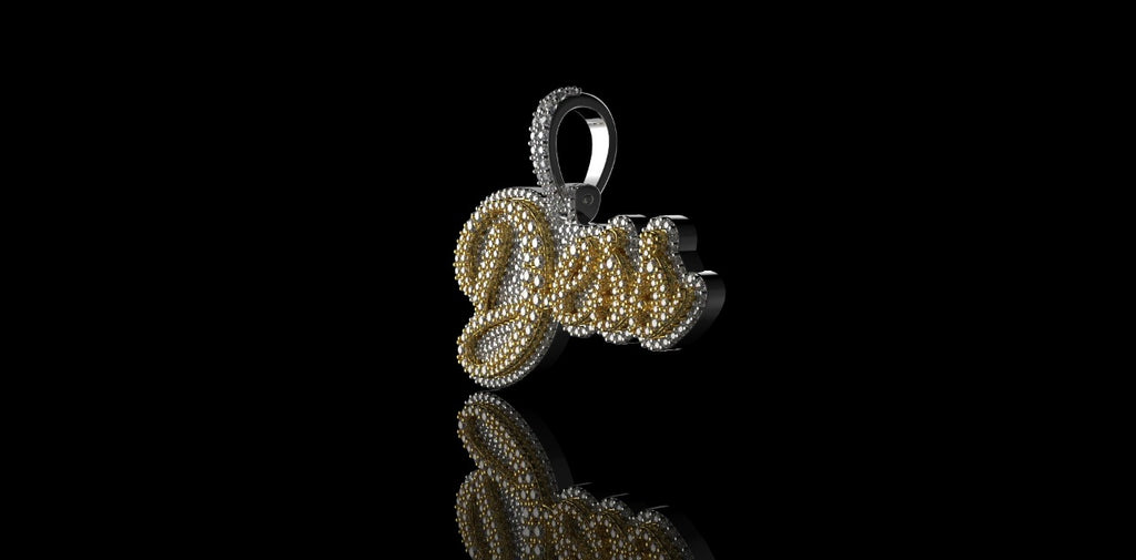 14K 2 TONE YELLOW AND WHITE GOLD DOUBLE LAYER CUSTOM "DESS" STYLE DIAMOND PENDANT