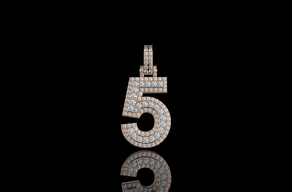 14k white and Rose gold double layer number 5 diamond pendant