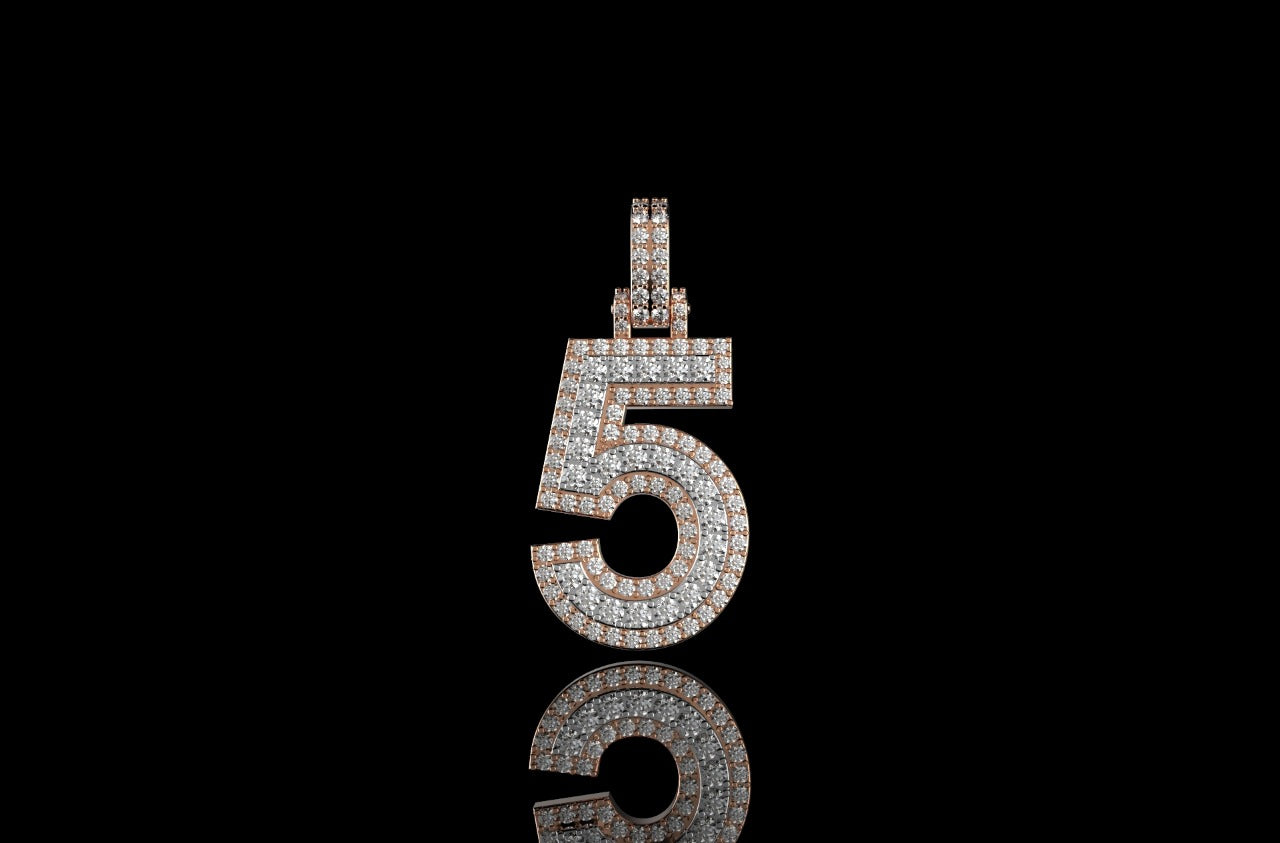 14k white and Rose gold double layer number 5 diamond pendant