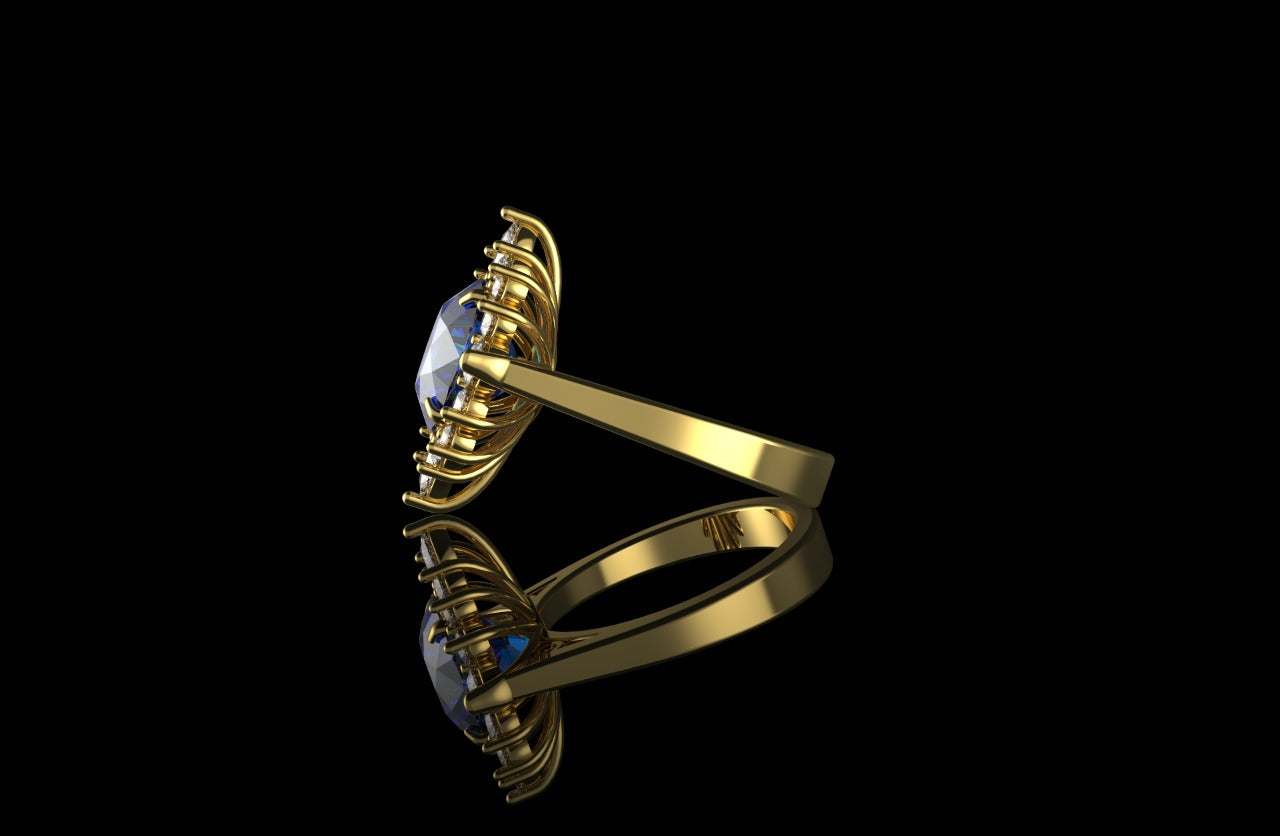 14k yellow gold custom blue sapphire oval diamond ring