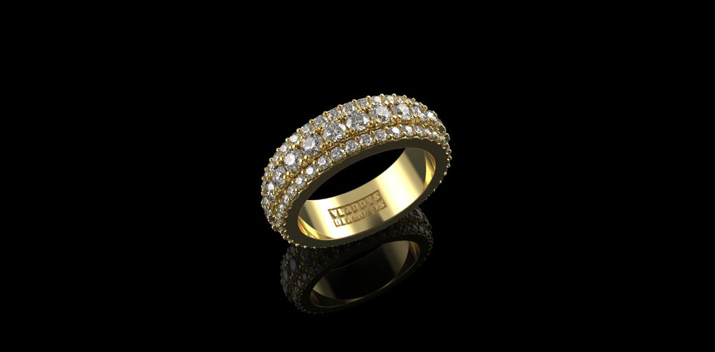 14k yellow gold mens 3 row diamond eternity band 4.89cts