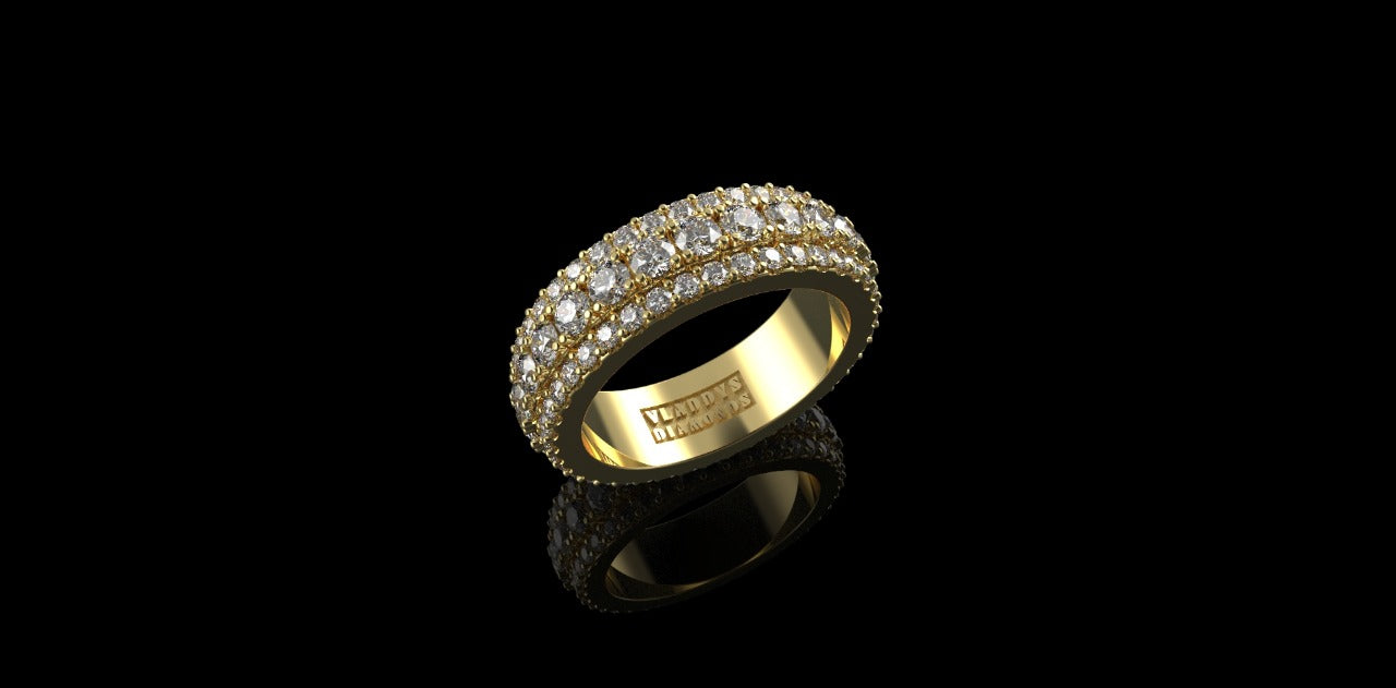 14k yellow gold mens 3 row diamond eternity band 4.89cts