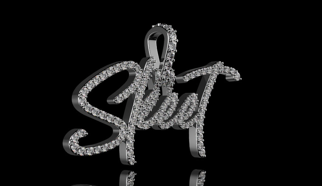 14k white gold custom "skeet" style diamond pendant