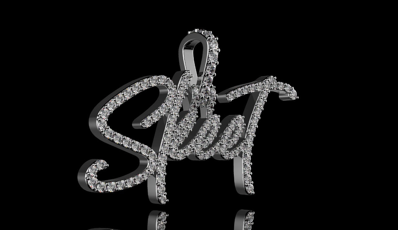 14k white gold custom "skeet" style diamond pendant