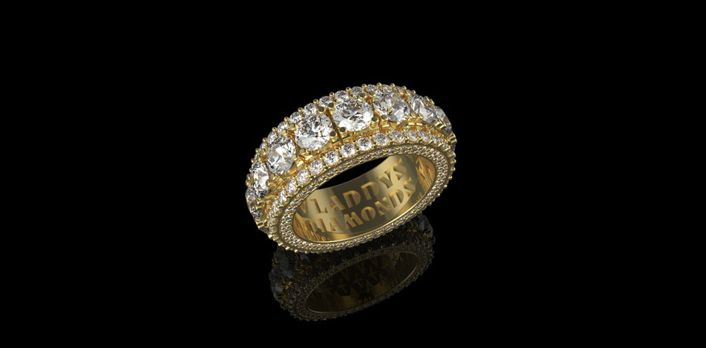 14k yellow gold mens jumbo 3 row diamond eternity band 7.97cts