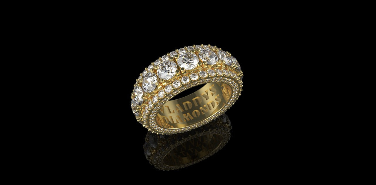 14k yellow gold mens jumbo 3 row diamond eternity band 7.97cts