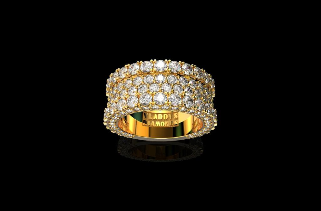14k yellow gold men's 4 row half way diamond band ring