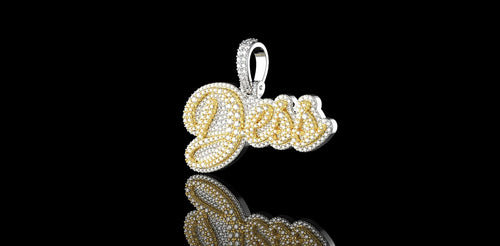 14K 2 TONE YELLOW AND WHITE GOLD DOUBLE LAYER CUSTOM "DESS" STYLE DIAMOND PENDANT
