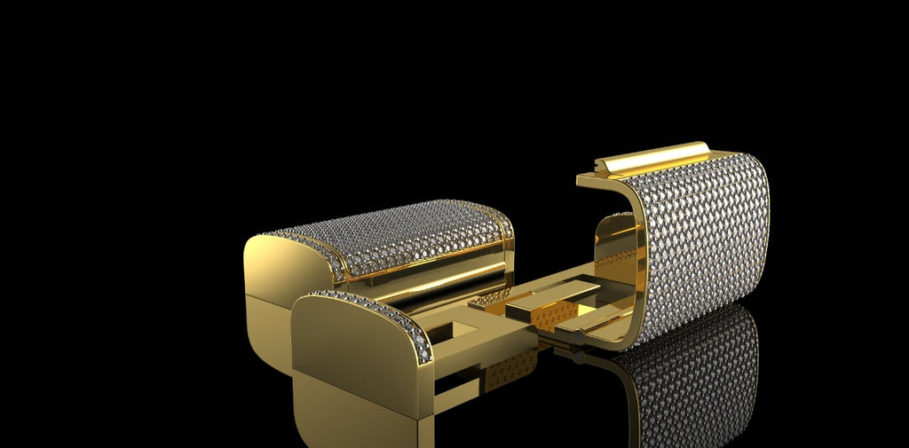 14K YELLOW GOLD CUSTOM LARGE DIAMOND LOCK