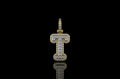 14k 2 tone yellow and white gold double layer small initial T diamond pendant