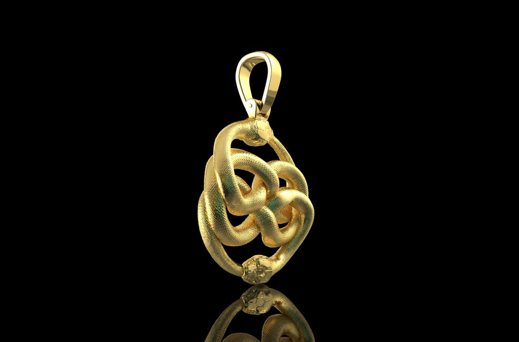 14k yellow gold custom snake pendant