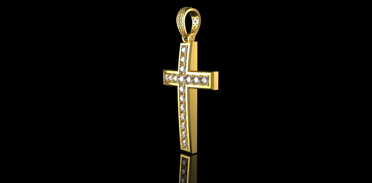 14K YELLOW GOLD CUSTOM DOME CHANNEL SET DIAMOND CROSS