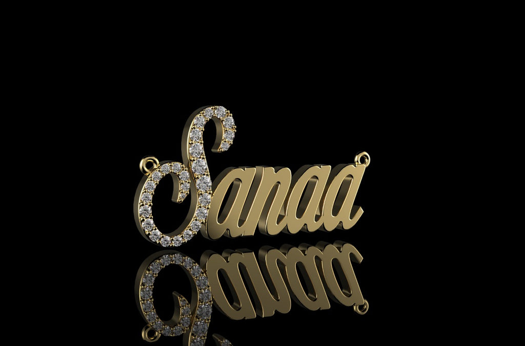 14k yellow gold custom "sanaa" style diamond pendant