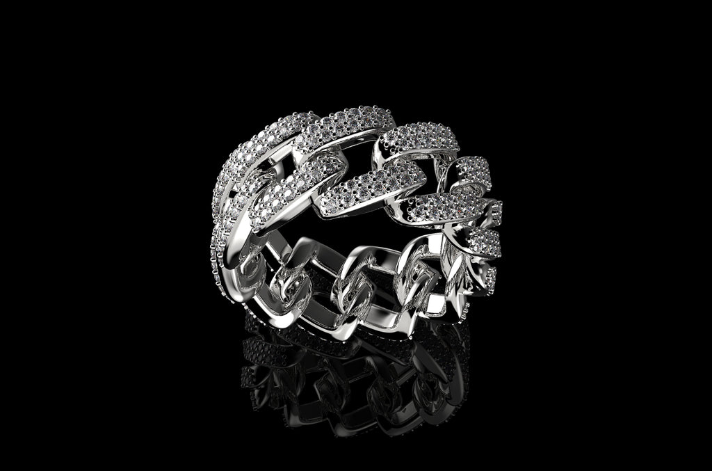 14k white gold diamond cuban link eternity ring 1.60cts