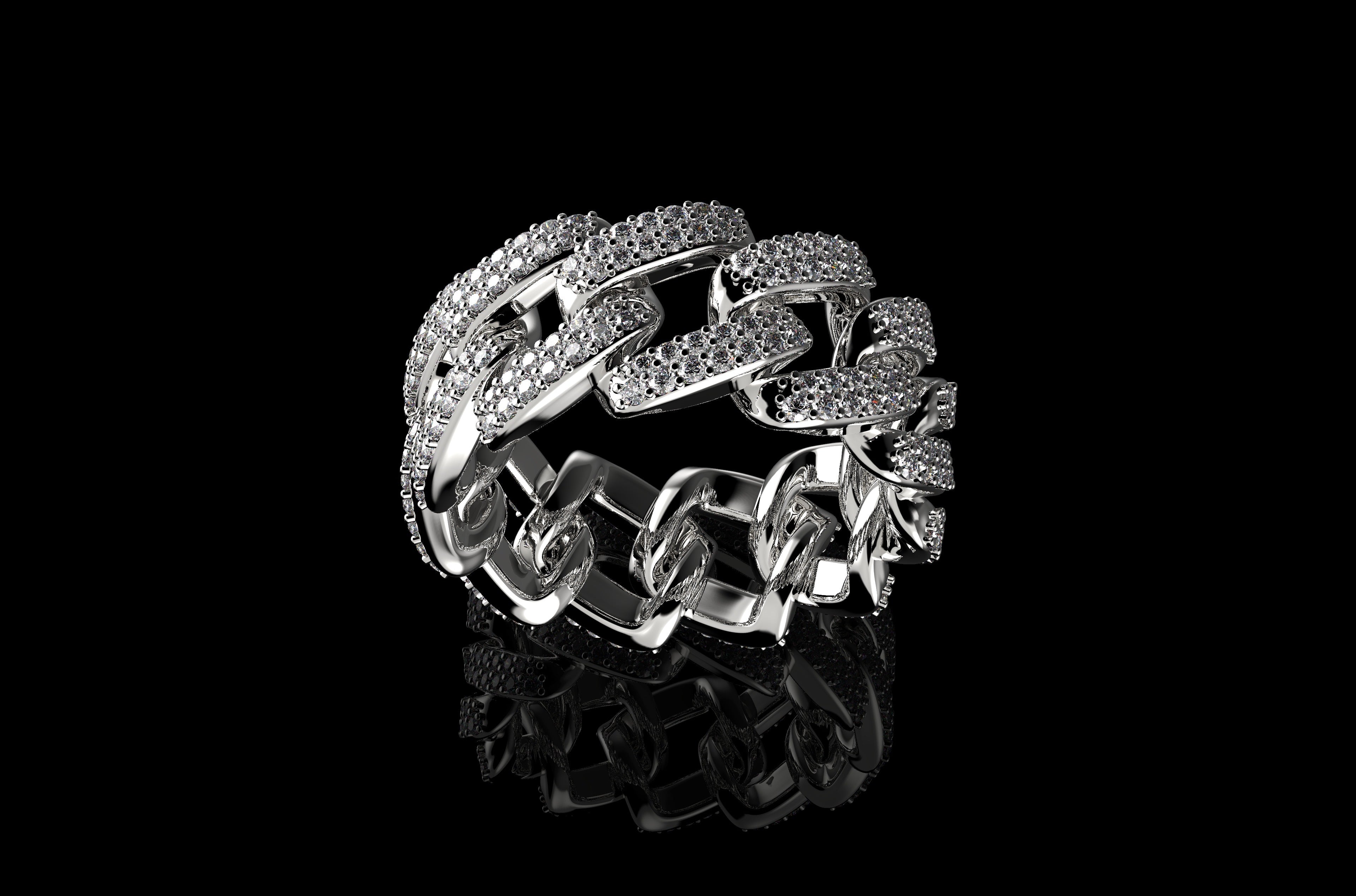 14k white gold diamond cuban link eternity ring 1.60cts