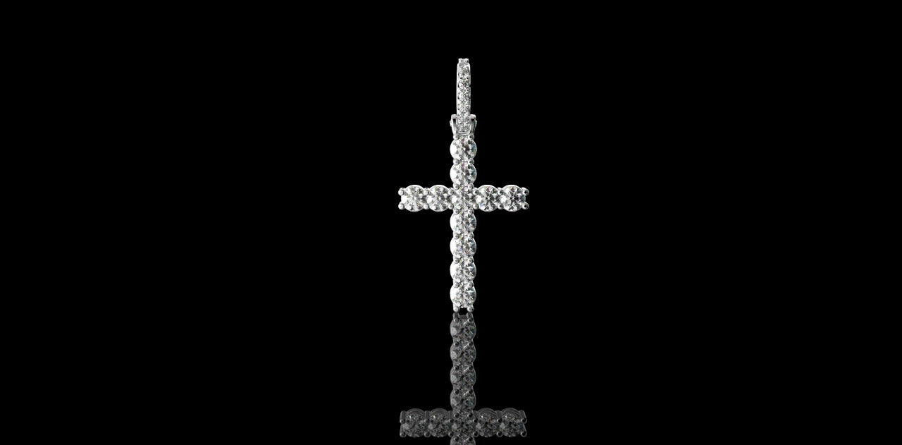 14k white gold diamond prong cross pendant