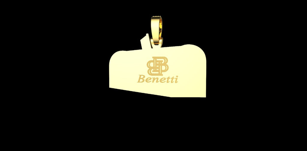 14K 2 TONE YELLOW AND WHITE GOLD CUSTOM "MAILBOX" STYLE DIAMOND PENDANT WITH RED ENAMEL