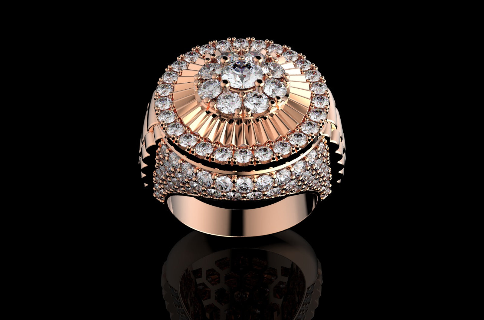 14k rose gold Rolex inspired ring 4.33cts