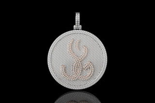 14k 2 tone rose and white gold double layer large round custom diamond pendant