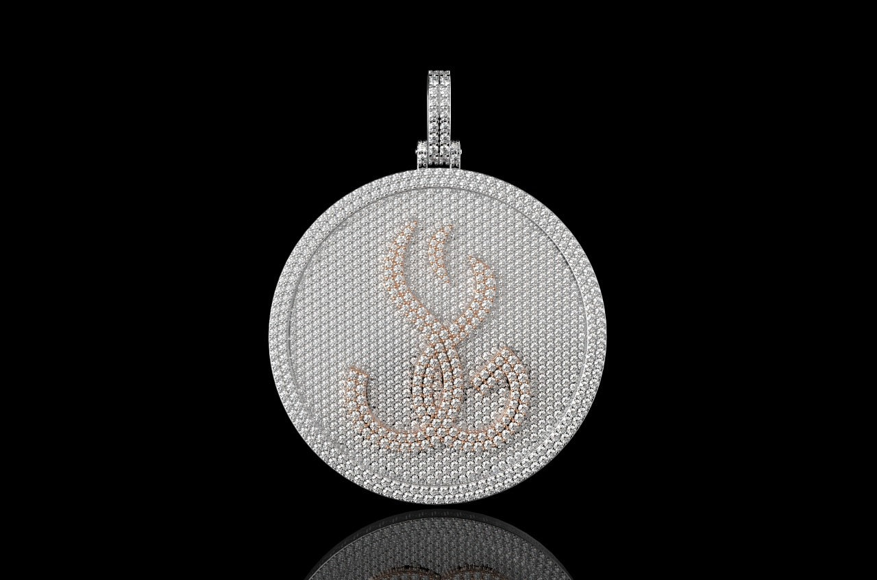 14k 2 tone rose and white gold double layer large round custom diamond pendant
