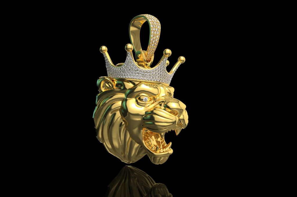 14k Large yellow gold custom diamond Lion pendant