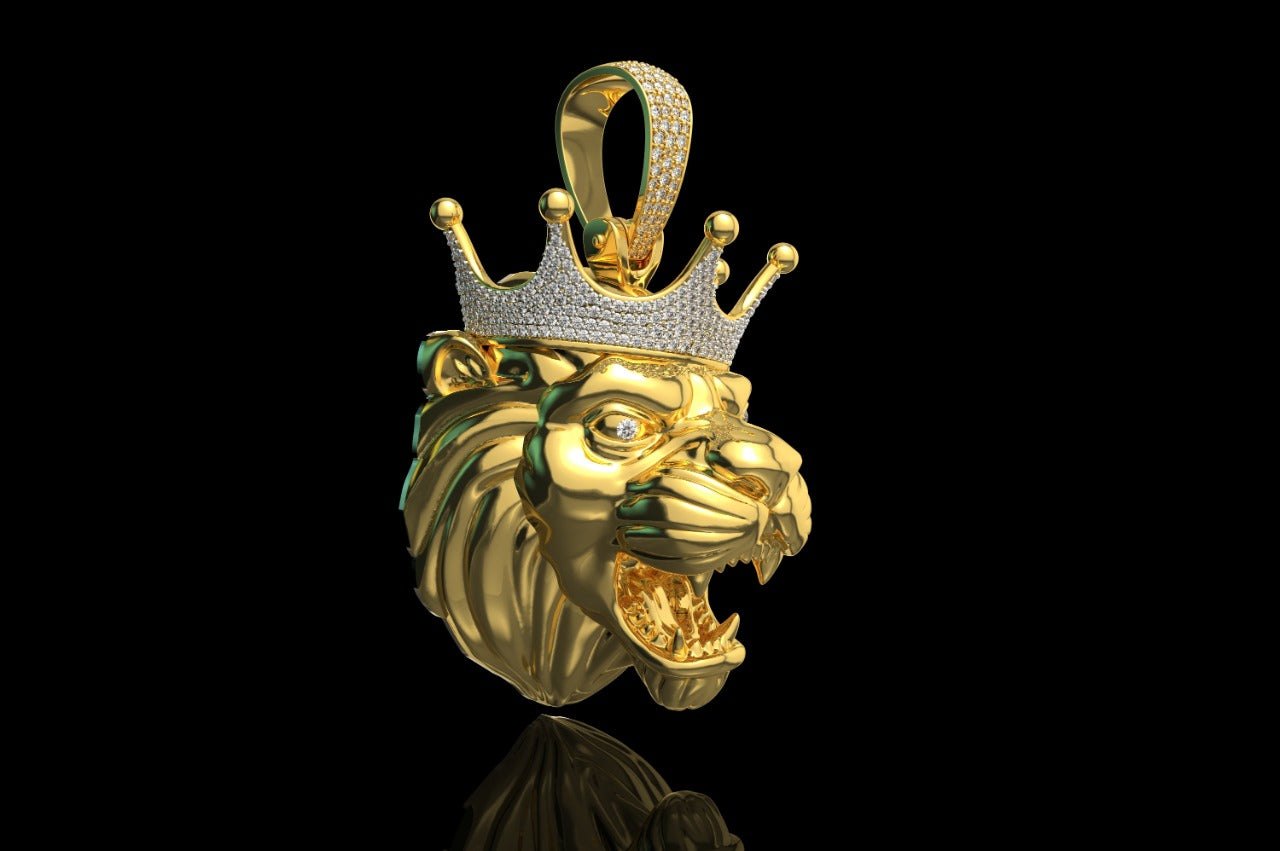 14k Large yellow gold custom diamond Lion pendant