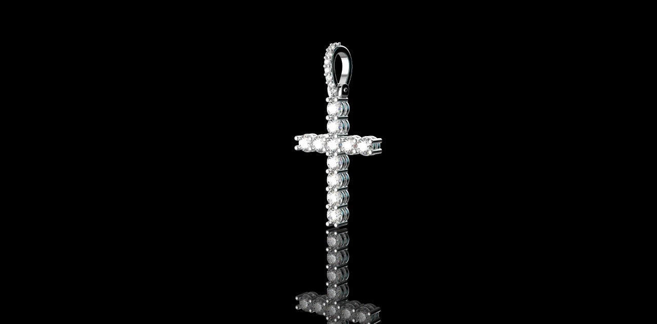 14k white gold diamond prong cross pendant