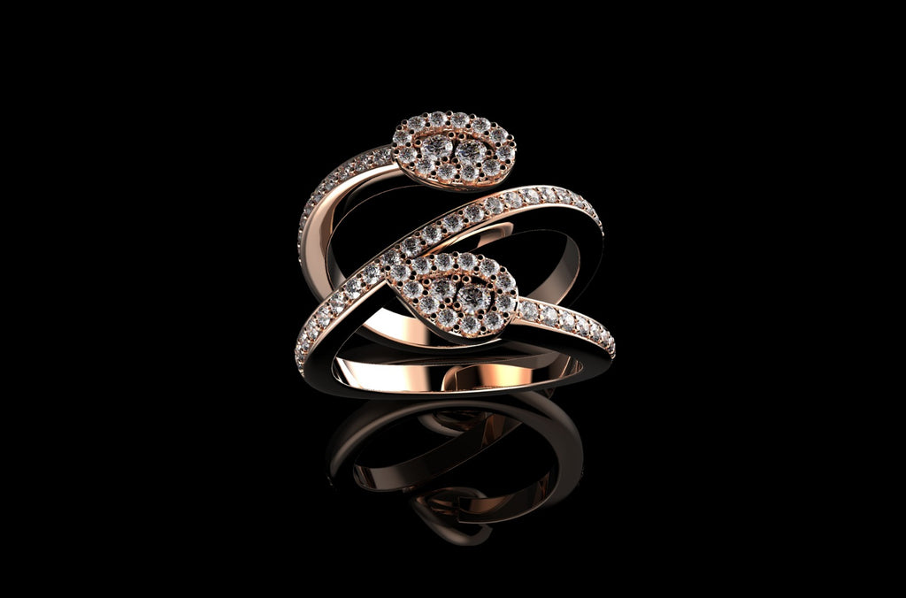 14k rose gold custom pear and oval shape split band diamond ring