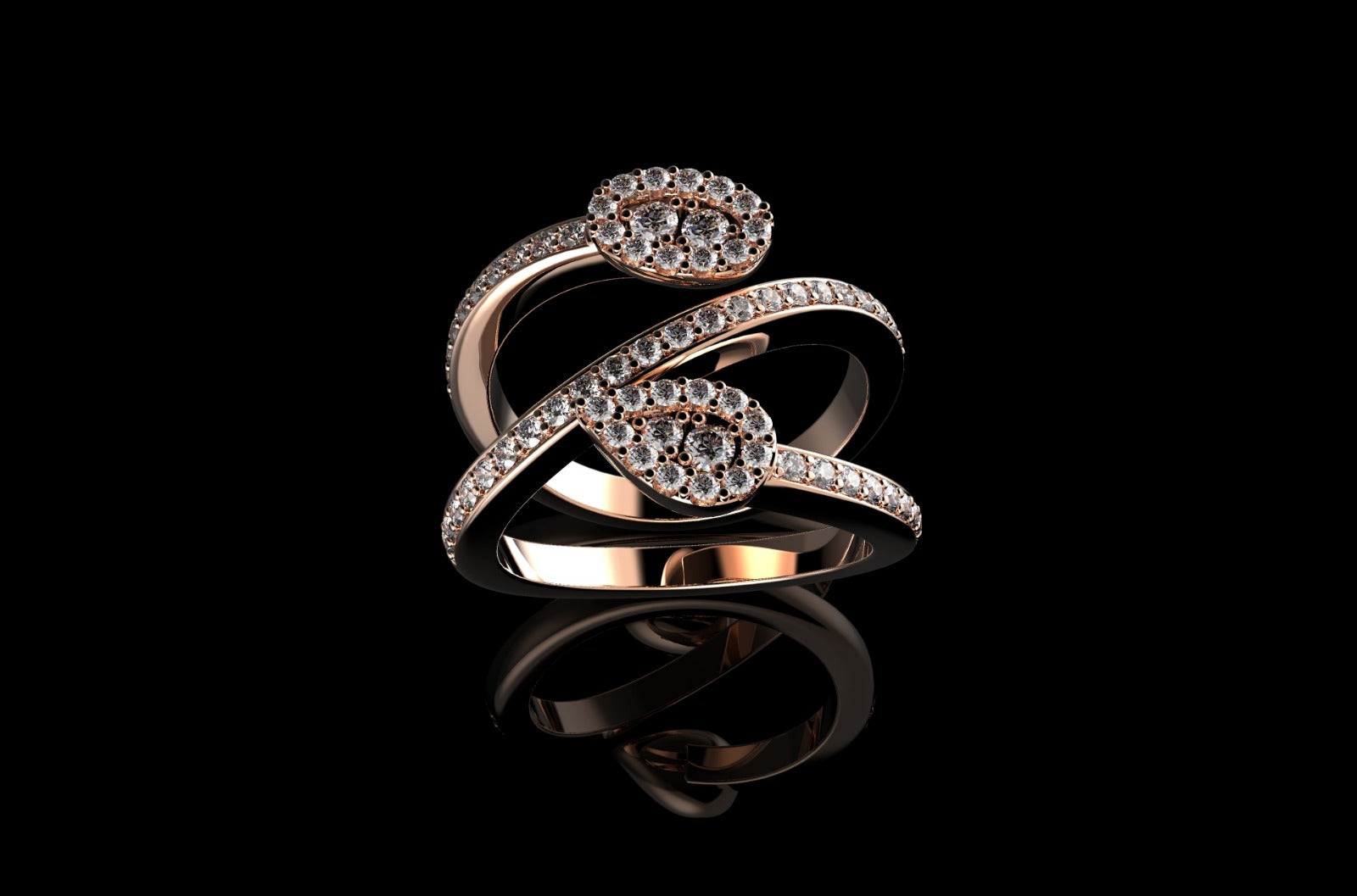 14k rose gold custom pear and oval shape split band diamond ring