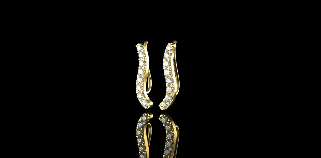 14K YELLOW GOLD CUSTOM "WIGGLE" STYLE DIAMOND EARRING