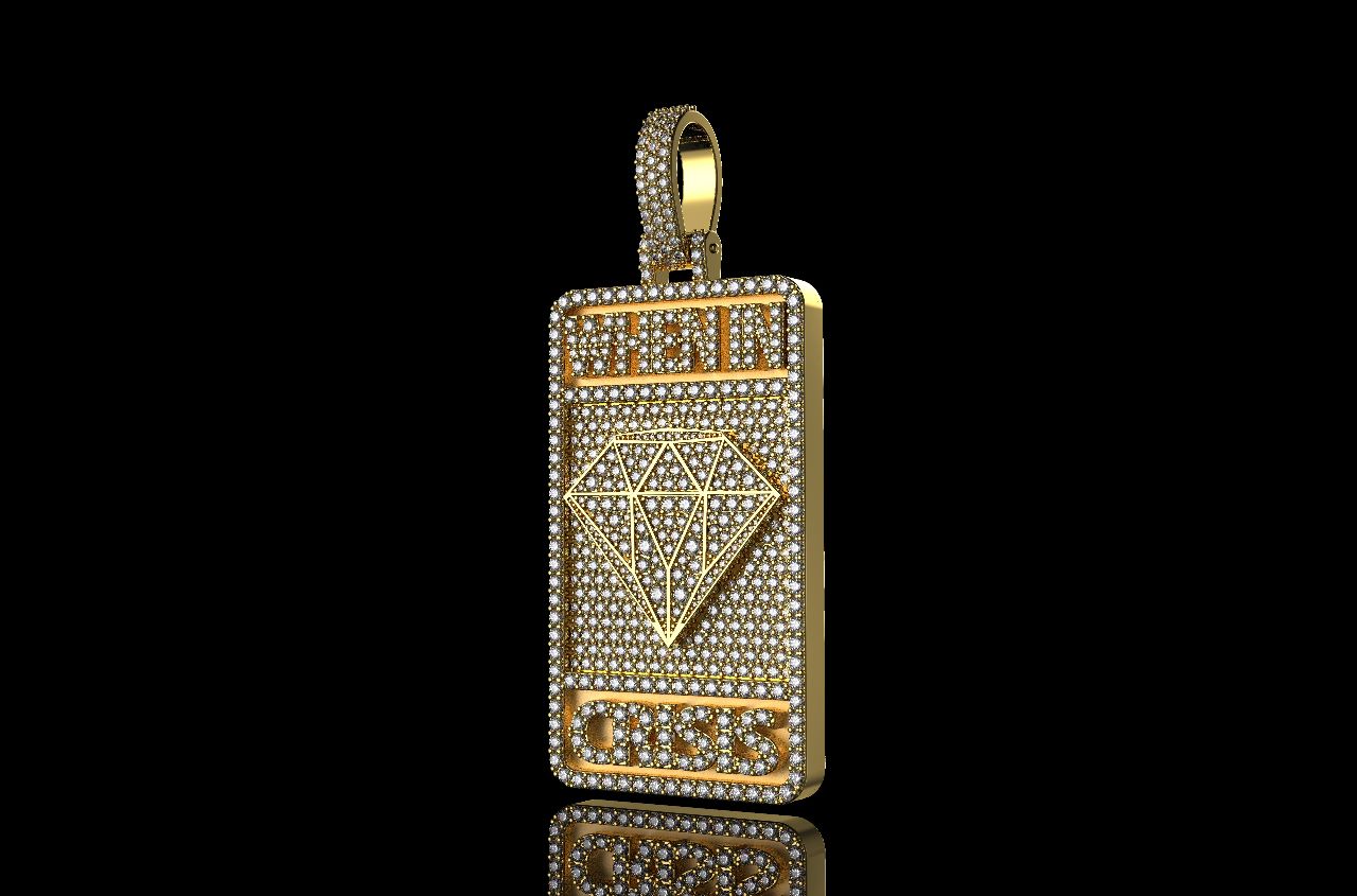 14k yellow gold custom 3d "when in crisis" style diamond dog tag pendant