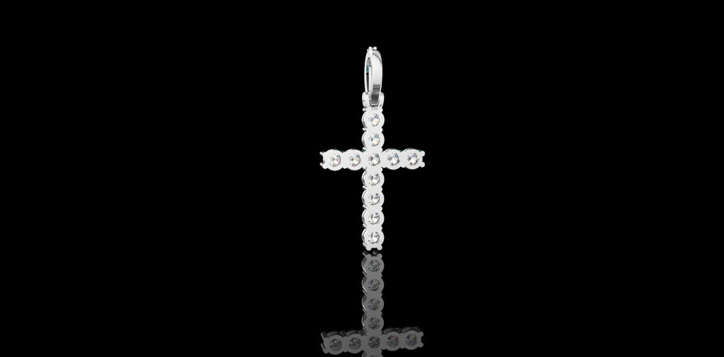 14k white gold diamond prong cross pendant
