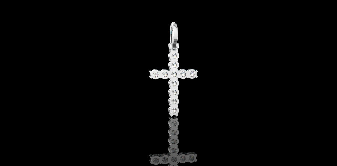 14k white gold diamond prong cross pendant