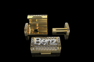 14K 2 TONE YELLOW AND WHITE GOLD 3D "BENZ" STYLE DIAMOND LOCK
