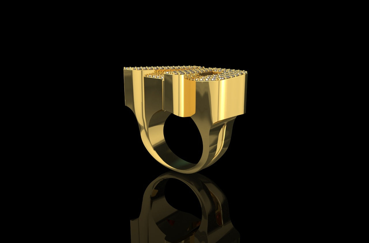 14k yellow gold custom 3d "AP" style diamond ring