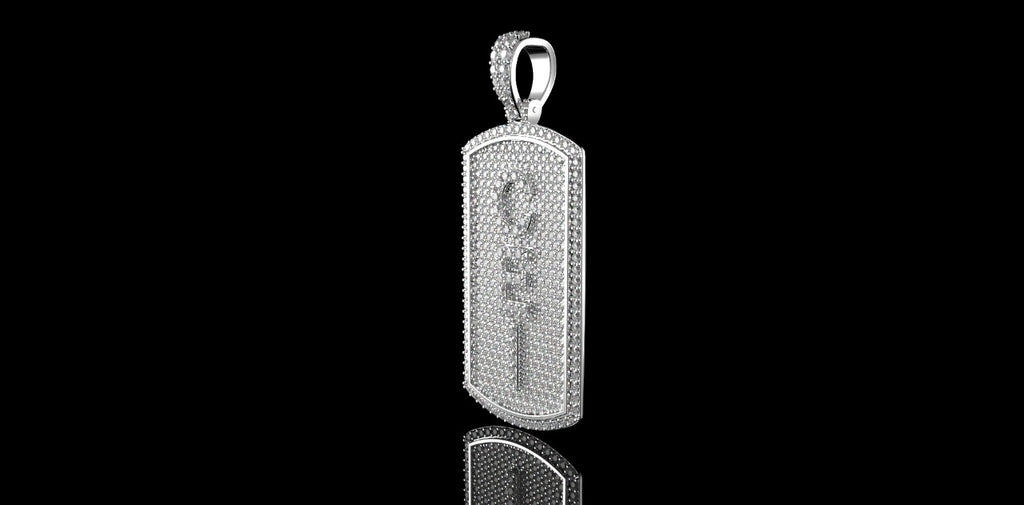 14K WHITE GOLD CUSTOM "CEI" DOG TAG DIAMOND PENDANT