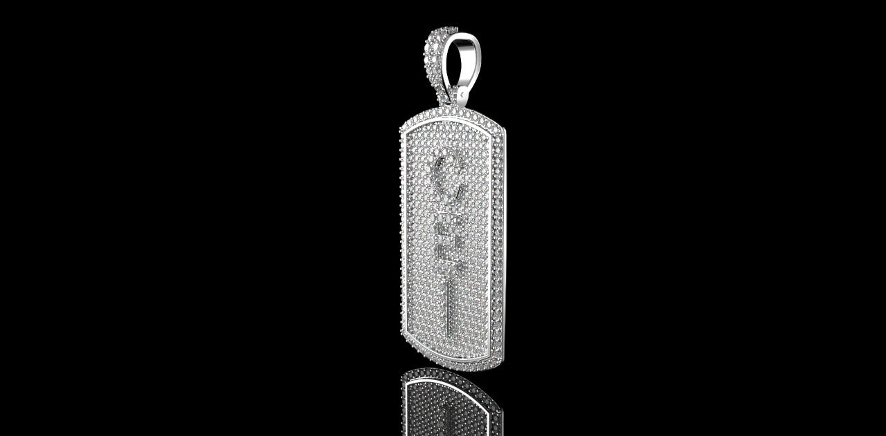 14K WHITE GOLD CUSTOM "CEI" DOG TAG DIAMOND PENDANT