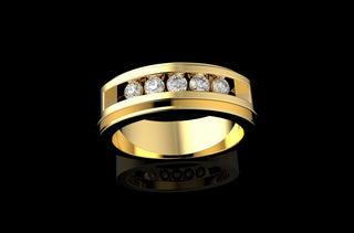 14k yellow gold mens custom wide 5 stone diamond wedding band