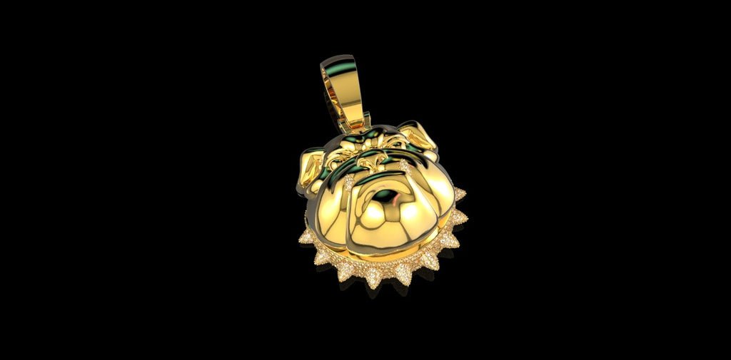 14K YELLOW GOLD LARGE 3D CUSTOM BULL DOG DIAMOND PENDANT