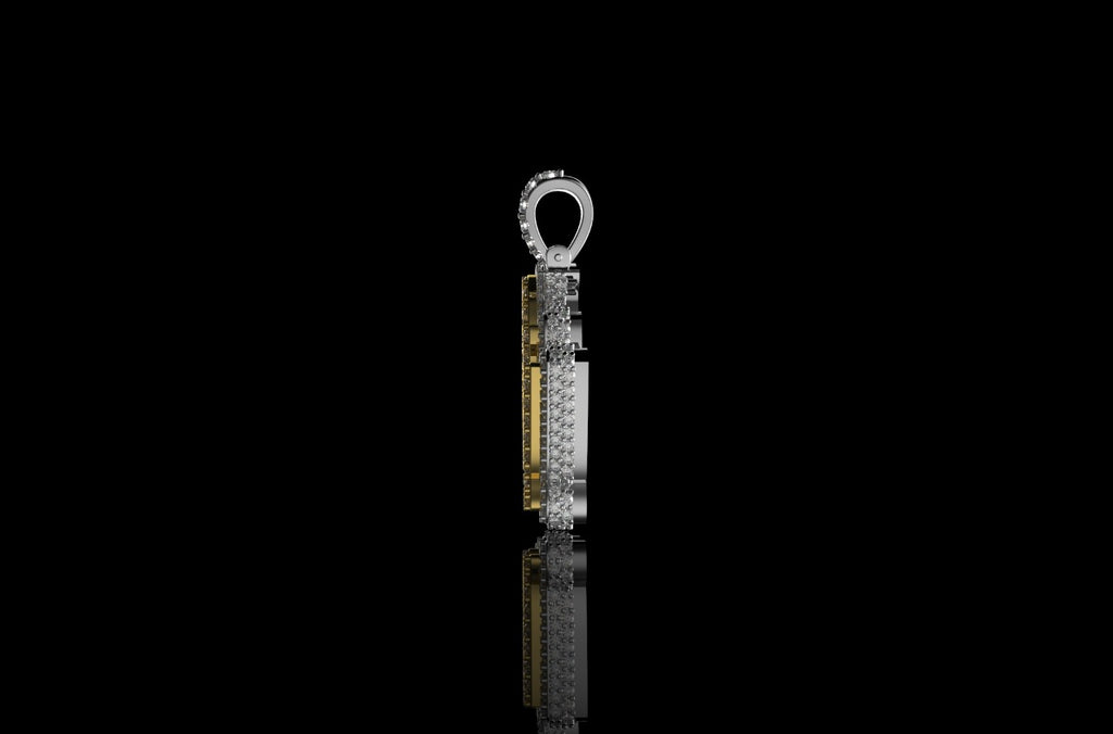14K 2 TONE YELLOW AND WHITE GOLD DOUBLE LAYER CUSTOM MINI "QW" STYLE DIAMOND PENDANT