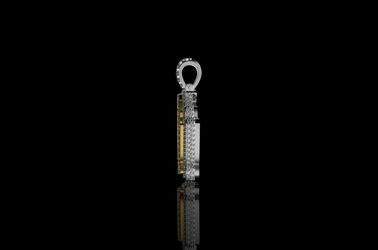 14K 2 TONE YELLOW AND WHITE GOLD DOUBLE LAYER CUSTOM MINI "QW" STYLE DIAMOND PENDANT