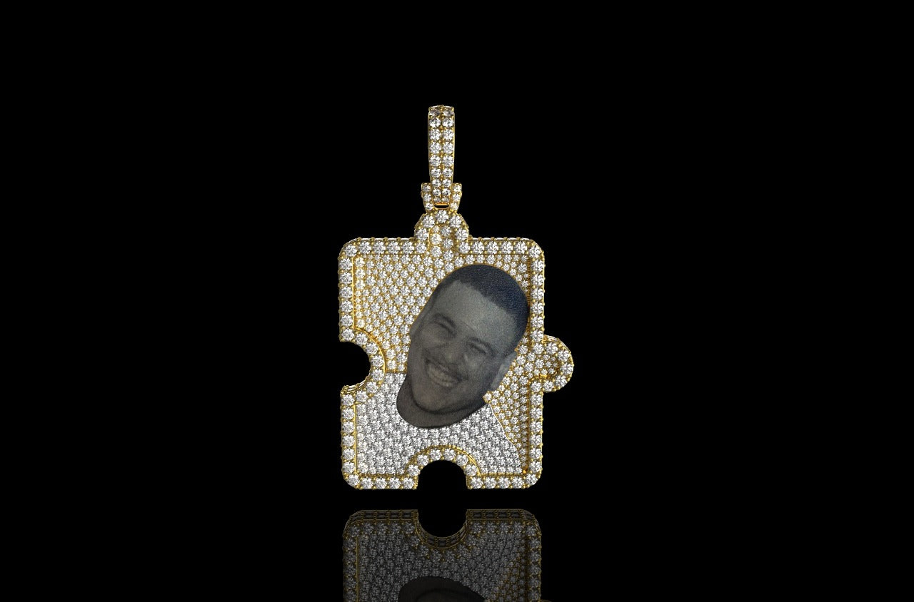14k yellow gold custom 3d diamond puzzle piece picture pendant