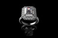 18k white gold custom emerald cut halo diamond engagement ring prong setting
