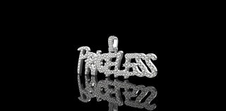14k white gold "priceless" style custom diamond pendant