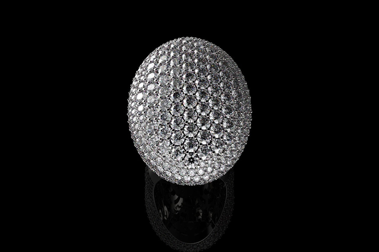 14k white gold large custom mens 3d oval shape diamond ring with large diamonds