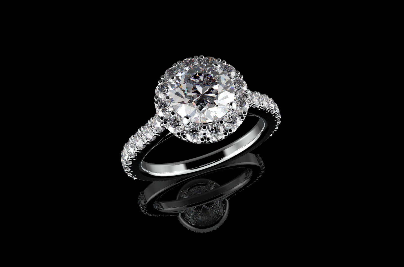18k white gold custom round halo diamond engagement ring