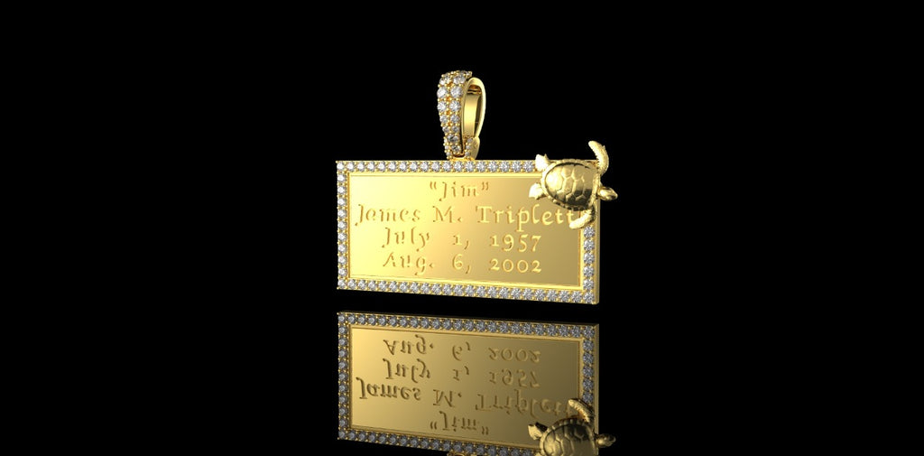14K YELLOW GOLD CUSTOM RECTANGLE STYLE MEMORIAL DIAMOND PENDANT
