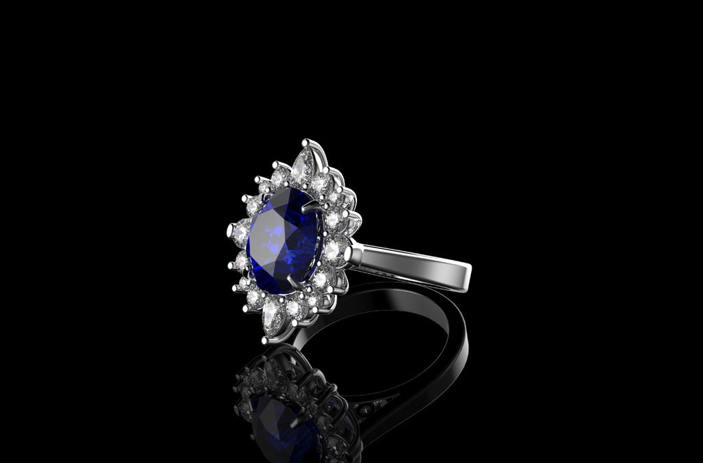 18k white gold custom purple amethyst oval shape diamond ring