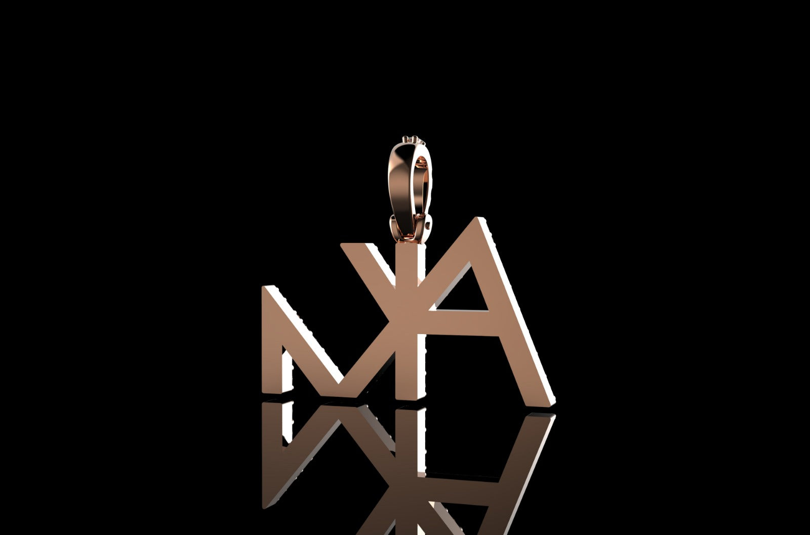 14k rose gold custom "akm" single row style diamond pendant