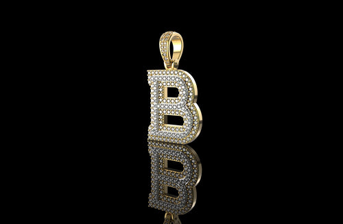 14k 2 tone yellow and white gold double layer initial B diamond pendant